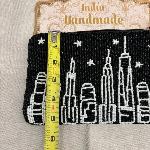 Made in India City Skyline Beaded Bundle - Shoulder Bag and Wristlet - Black - Picture 16 of 16